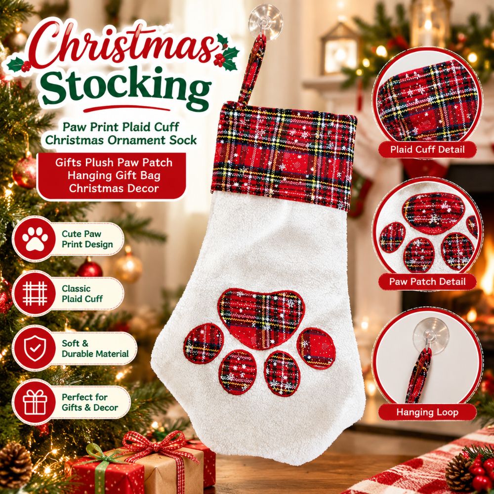 Christmas Stocking Hanging - Cadeaux de Noël, motif de patte,